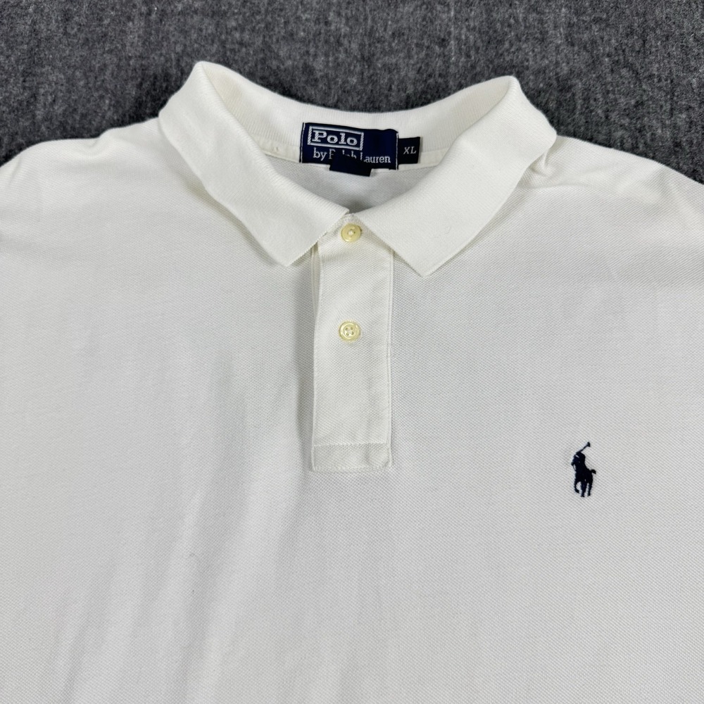 Polo Ralph Lauren Men's Polo Shirt XL White Navy Pony Logo Short Sleeve Cotton